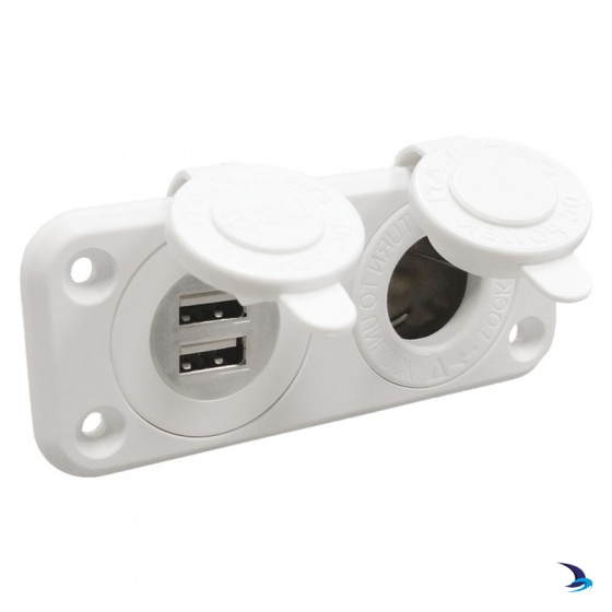 Flush Mount Lighter Socket and Double USB White