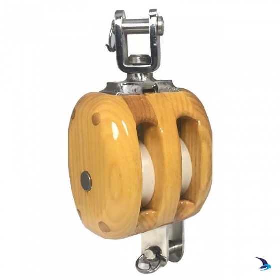 Meridian Zero - Wooden Yacht Block Double with Swivel & Becket 8-10mm