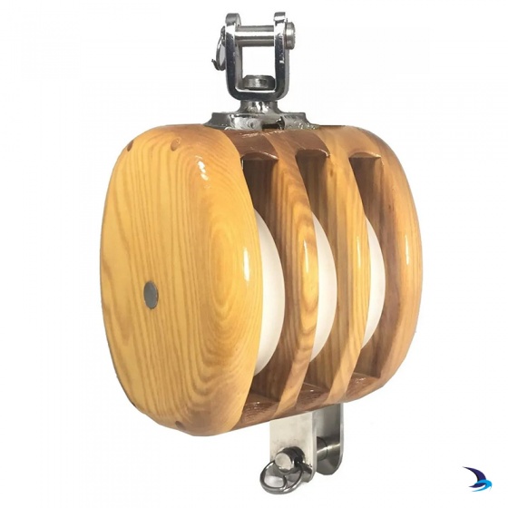 Meridian Zero - Wooden Yacht Block Triple with Swivel & Becket 12-14mm