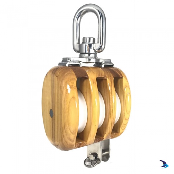 Meridian Zero - Wooden Tall Ship Block Triple with Swivel & Becket 23-24mm