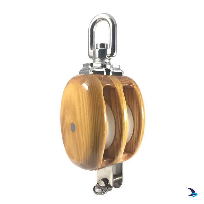 Meridian Zero - Wooden Tall Ship Block Double with Swivel & Becket 12-14mm